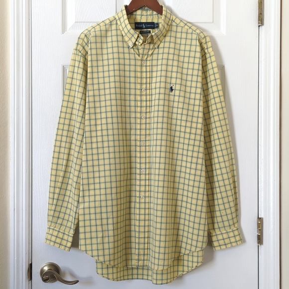 Ralph Lauren 90's Vintage Preppy Plaid Long Sleeve Button Down Shirt Yellow XL - Picture 1 of 12